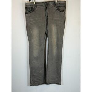 Affliction Black Premium Gray Straight Jeans 38x34 Embroidered Pockets